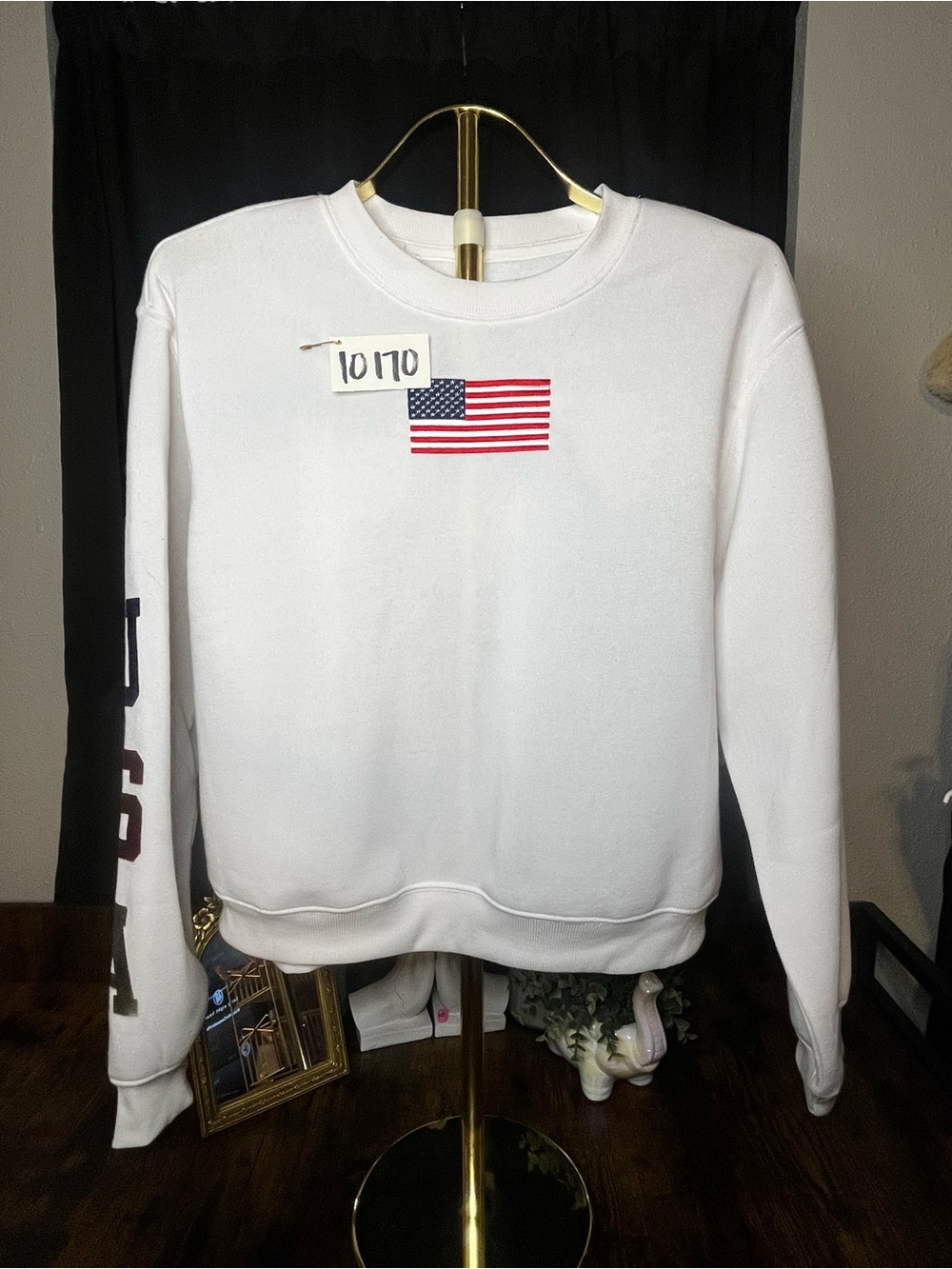 No Comment USA American Flag White Sweatshirt | Medium